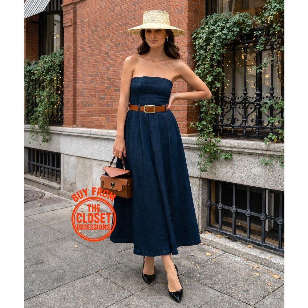 ZARA Blogger Fave Belted Strapless Dress NWT ✨ Elegant A-Line Size M - Picture 5 of 16